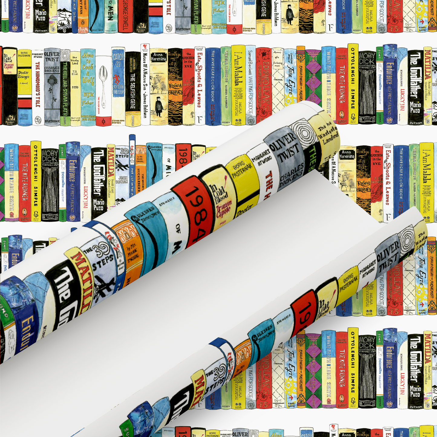Books Wrapping Paper and Matching Gift Tag - Rolled