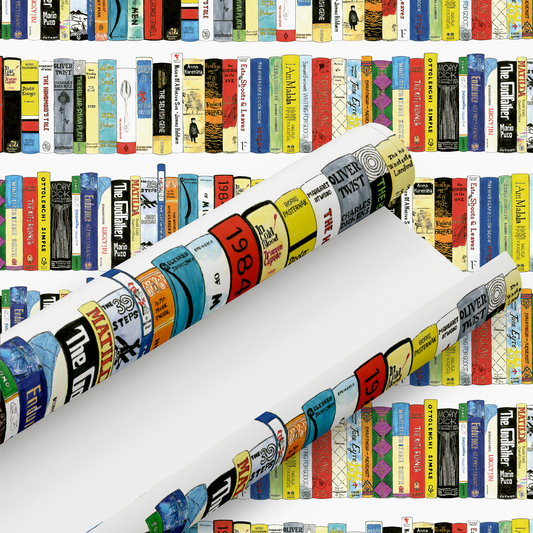 Books Wrapping Paper and Matching Gift Tag - Rolled