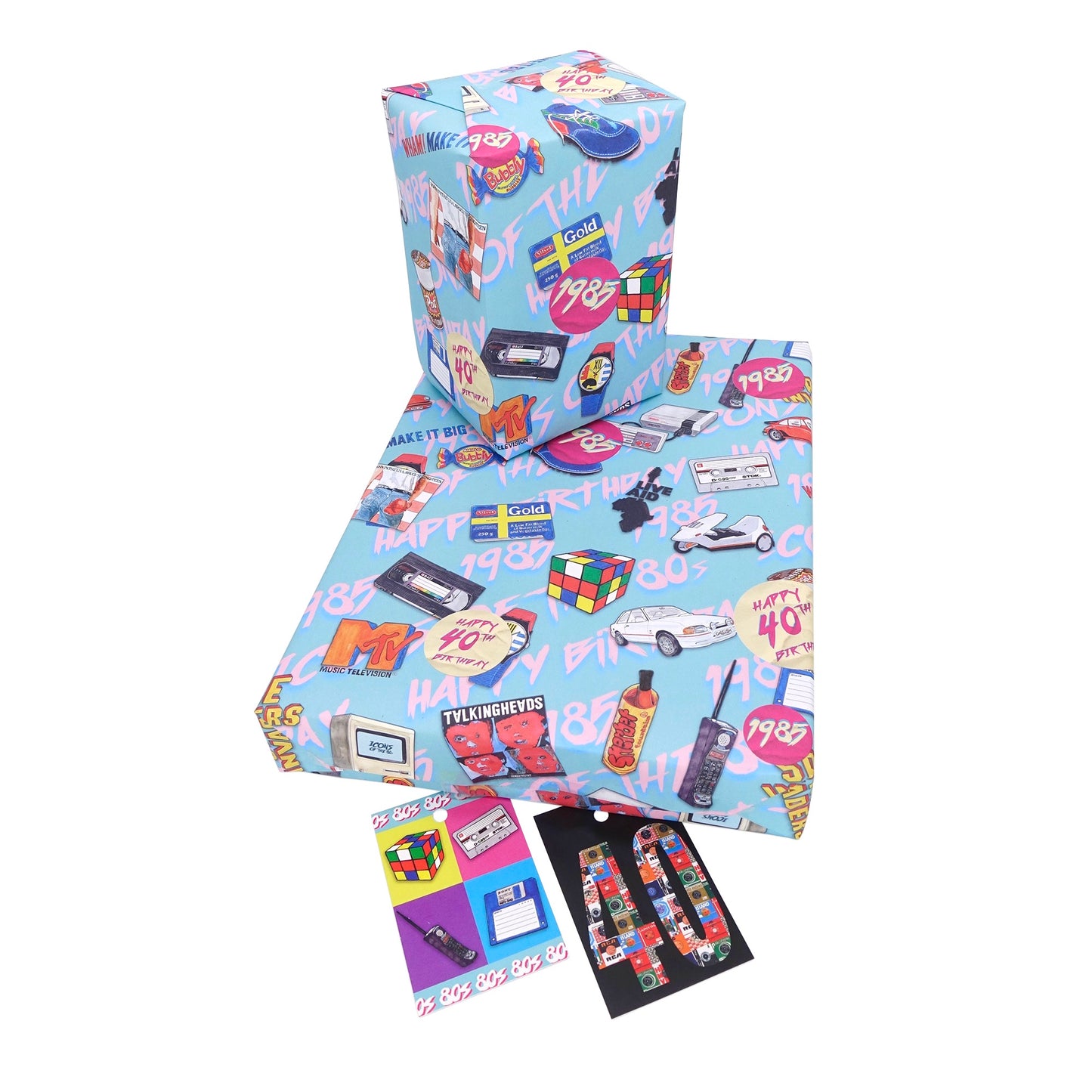 1985 Happy 40th Birthday Wrapping Paper and Tag - Rolled