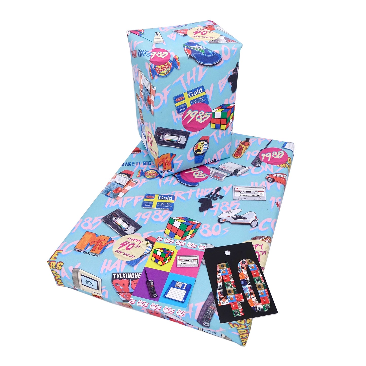 1985 Happy 40th Birthday Wrapping Paper and Tag - Rolled