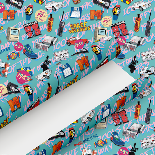 1984 Happy 40th Birthday Wrapping Paper and Tag - Rolled