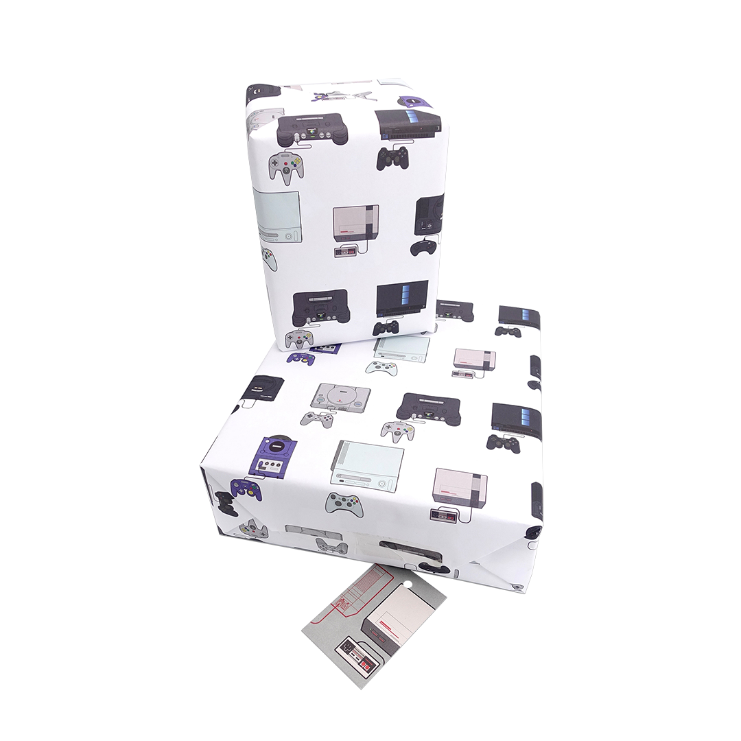 Video Game Console Wrapping Paper and Matching Gift Tag - Rolled