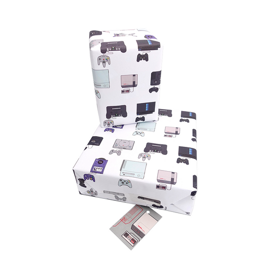 Gaming Console Wrapping Paper and Matching Gift Tag