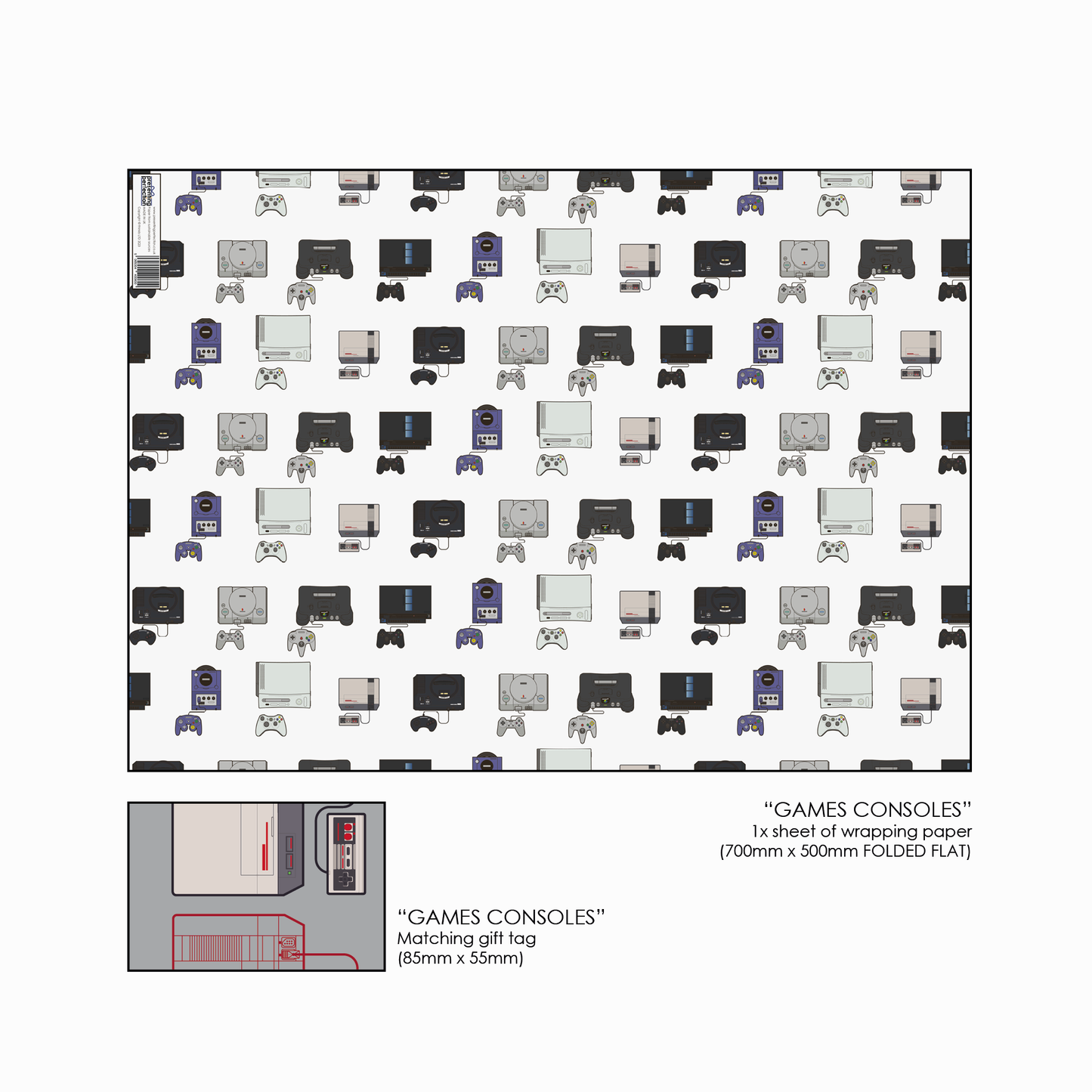 Gaming Console Wrapping Paper and Matching Gift Tag