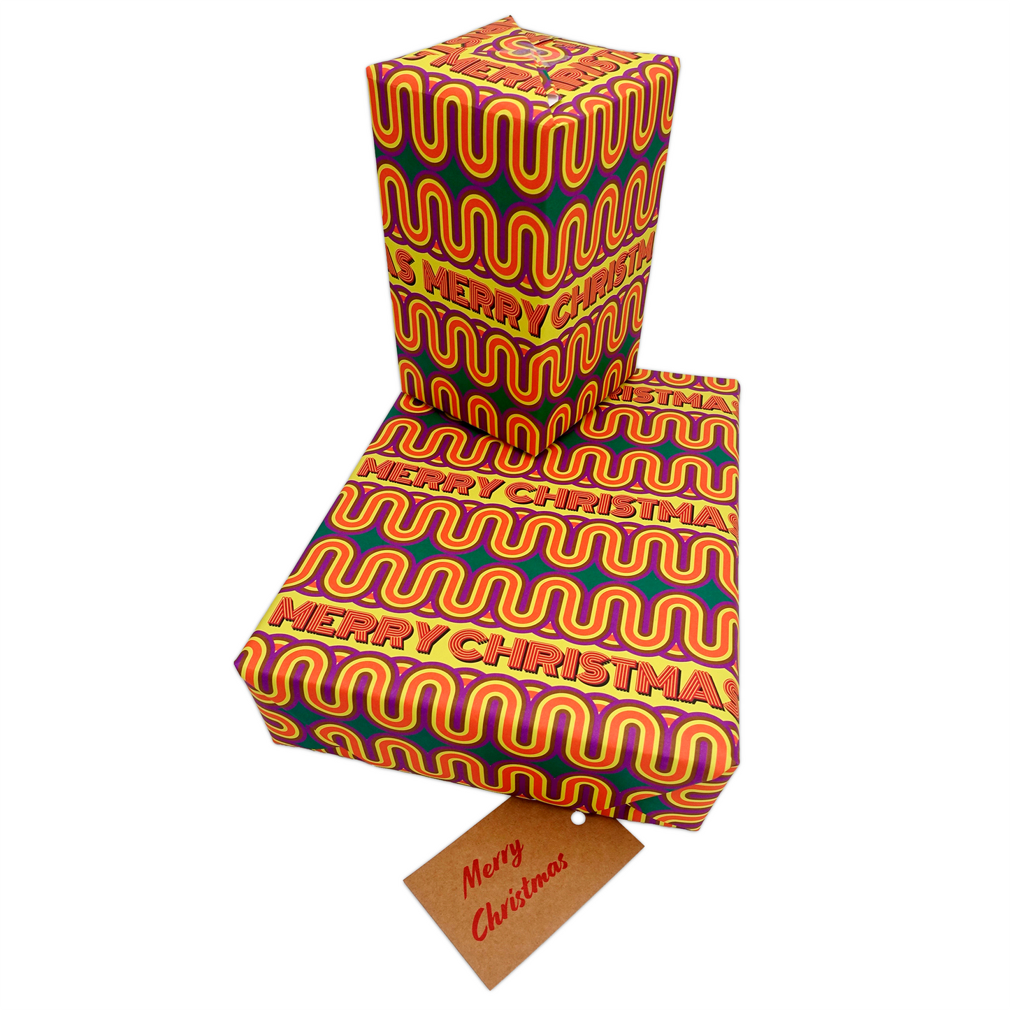 Retro Christmas Wrapping Paper and Matching Gift Tag