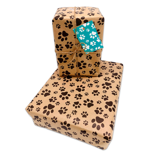 Paw Print Wrapping Paper and Matching Gift Tag