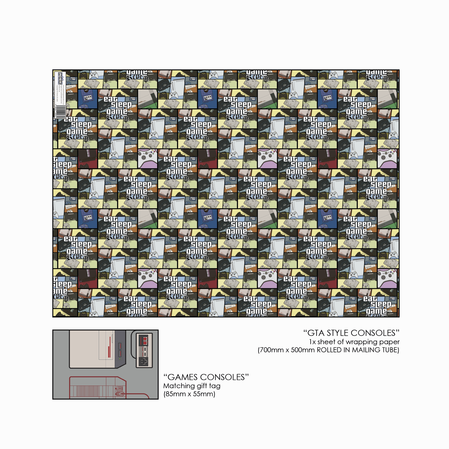 Video Gaming Wrapping Paper and Matching Gift Tag