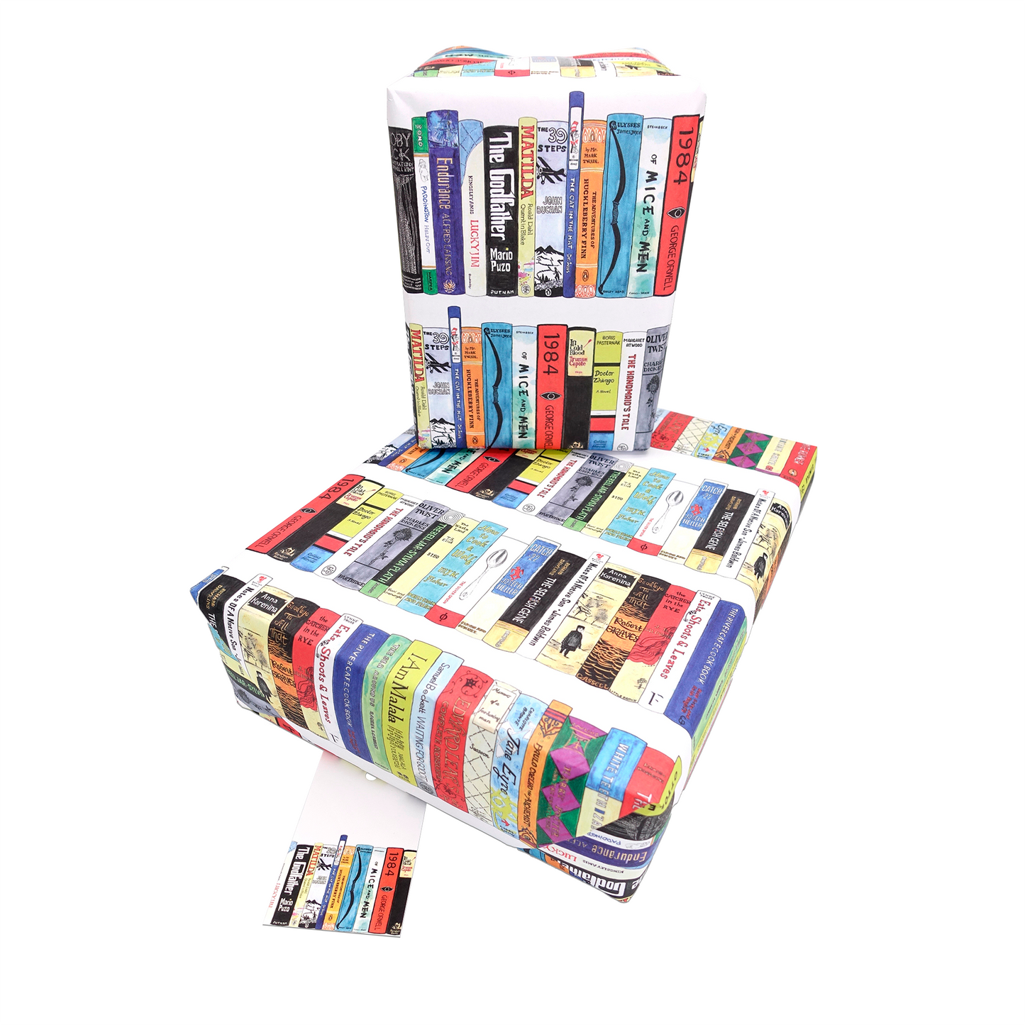 Books Wrapping Paper and Matching Gift Tag - Rolled