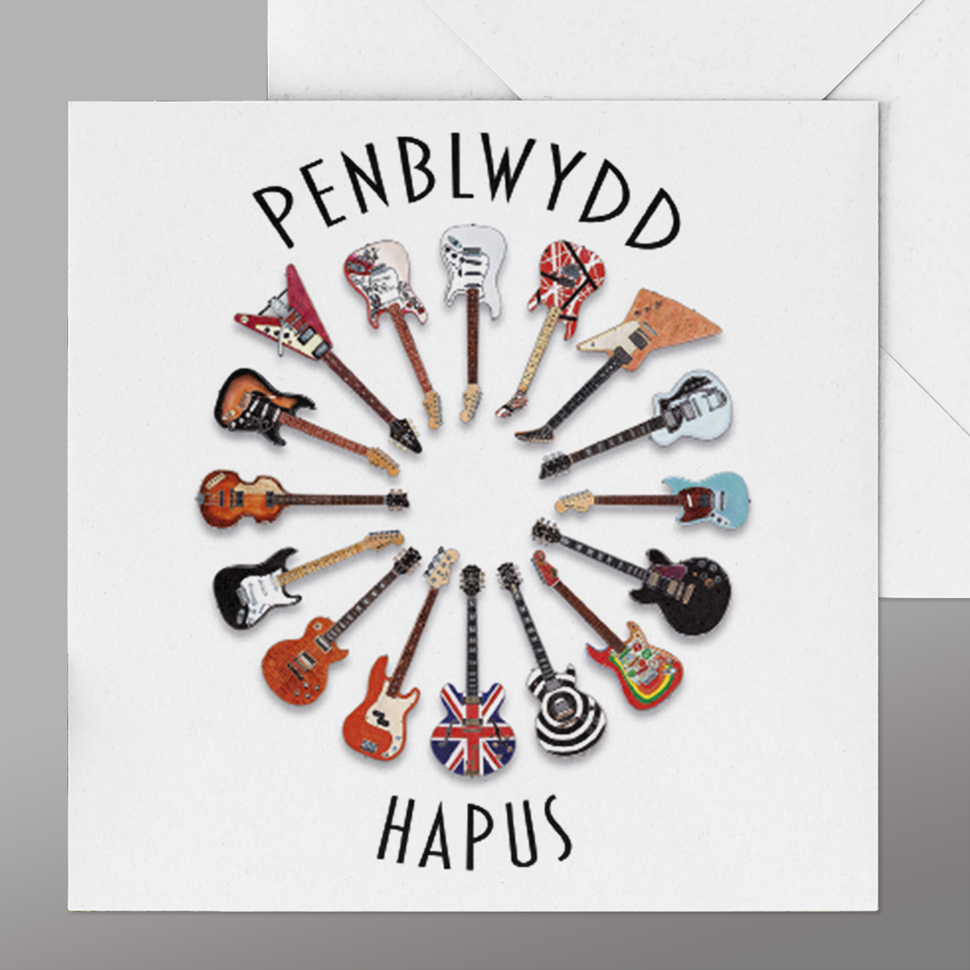 Penblwydd Hapus Guitar Card. Welsh Guitarist Happy Birthday card
