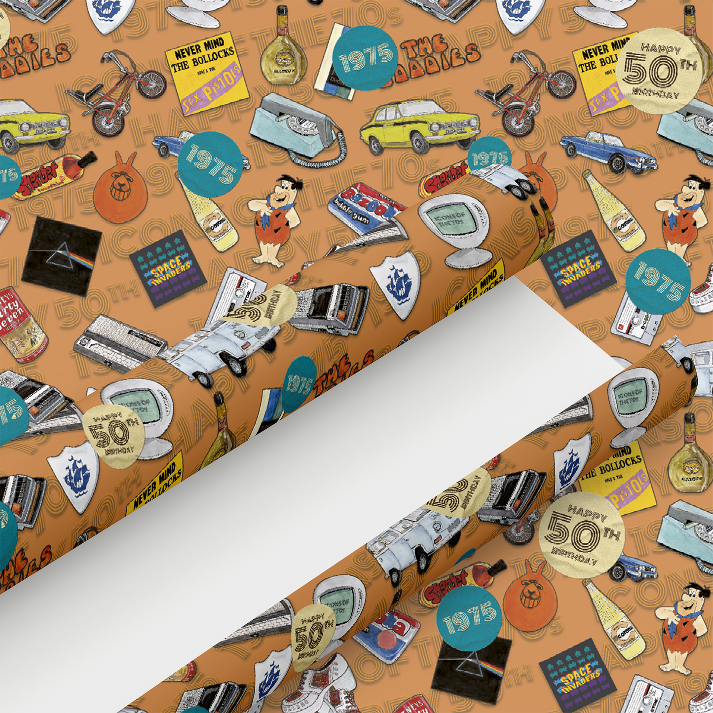 1975 Happy 50th Birthday Wrapping Paper and Tag - Rolled