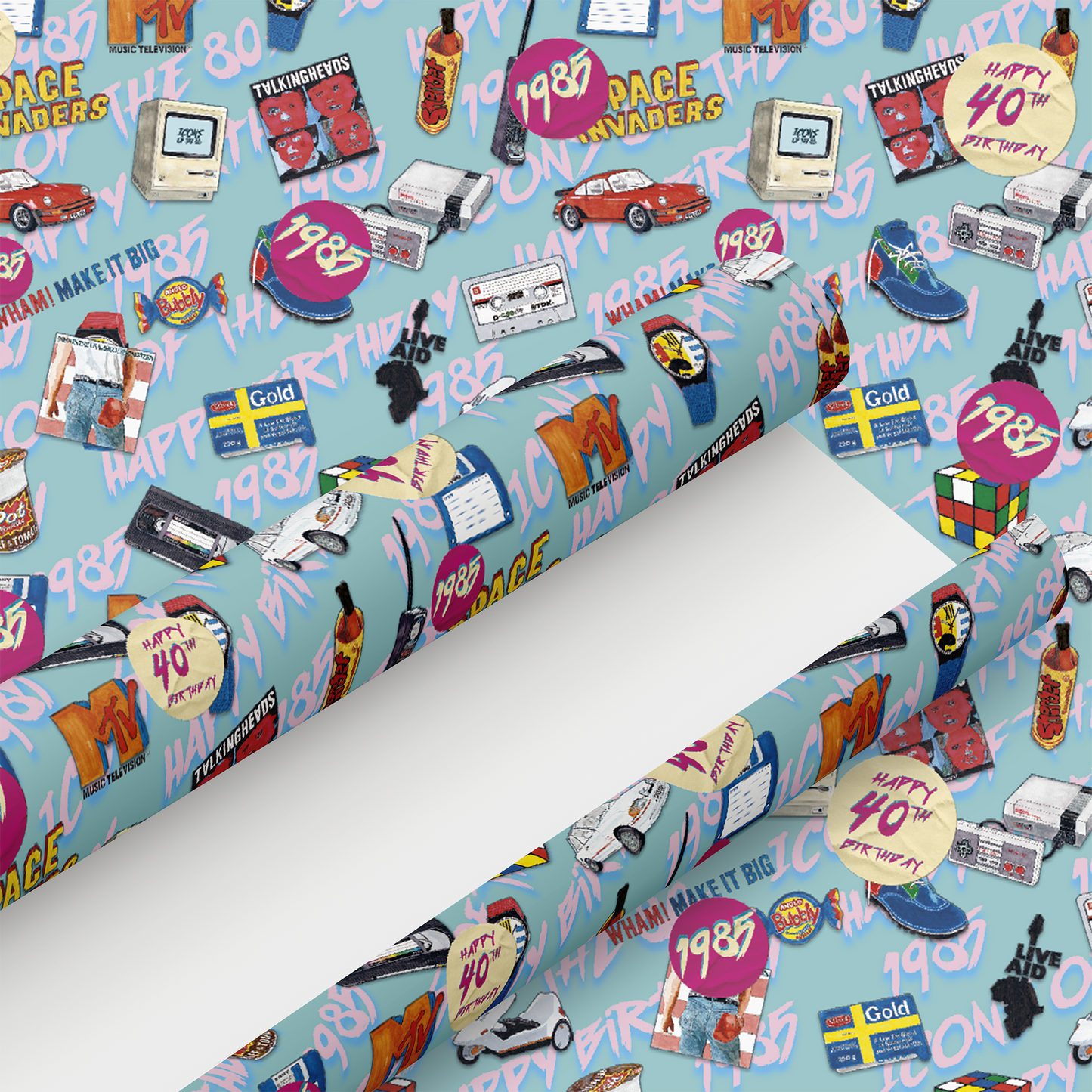 1985 Happy 40th Birthday Wrapping Paper and Tag - Rolled