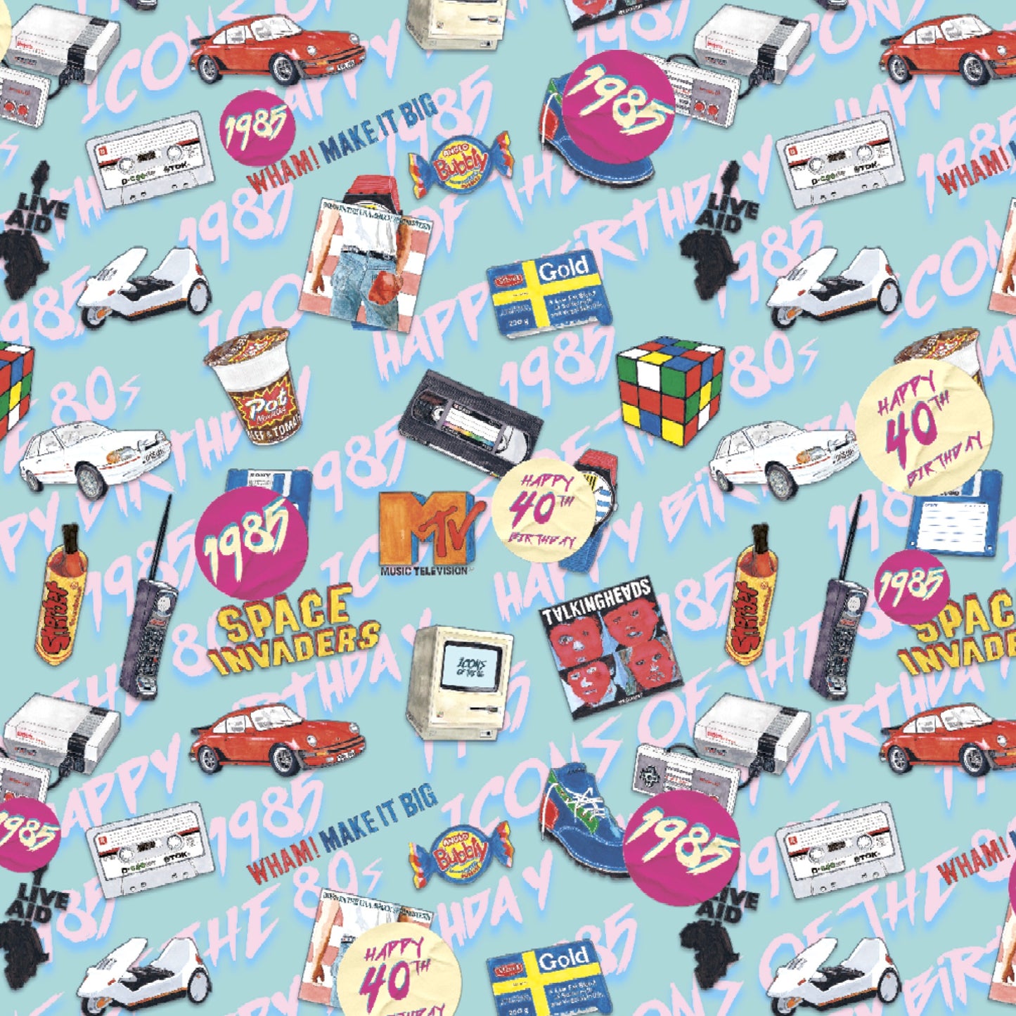 1985 Happy 40th Birthday Wrapping Paper and Tag - Rolled