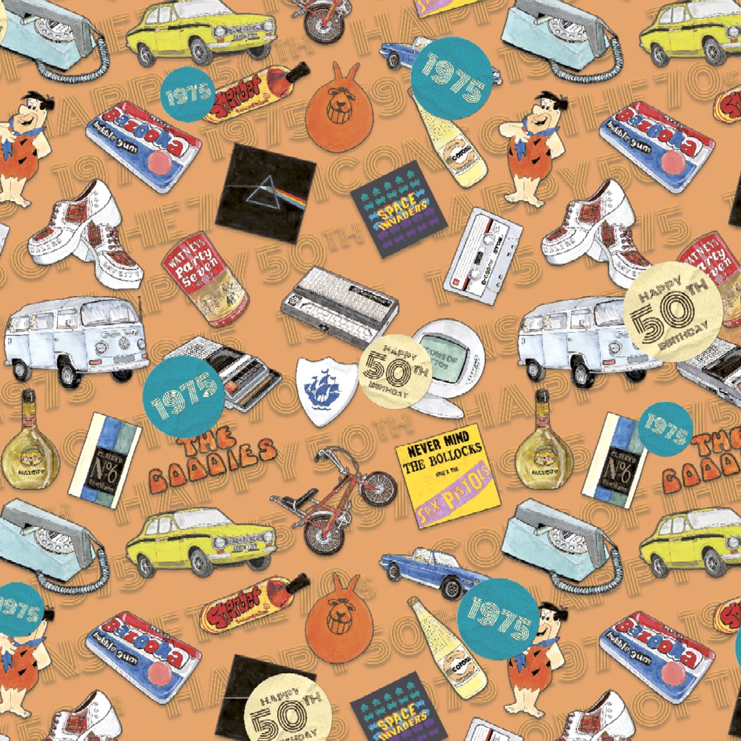 1975 Happy 50th Birthday Wrapping Paper and Tag