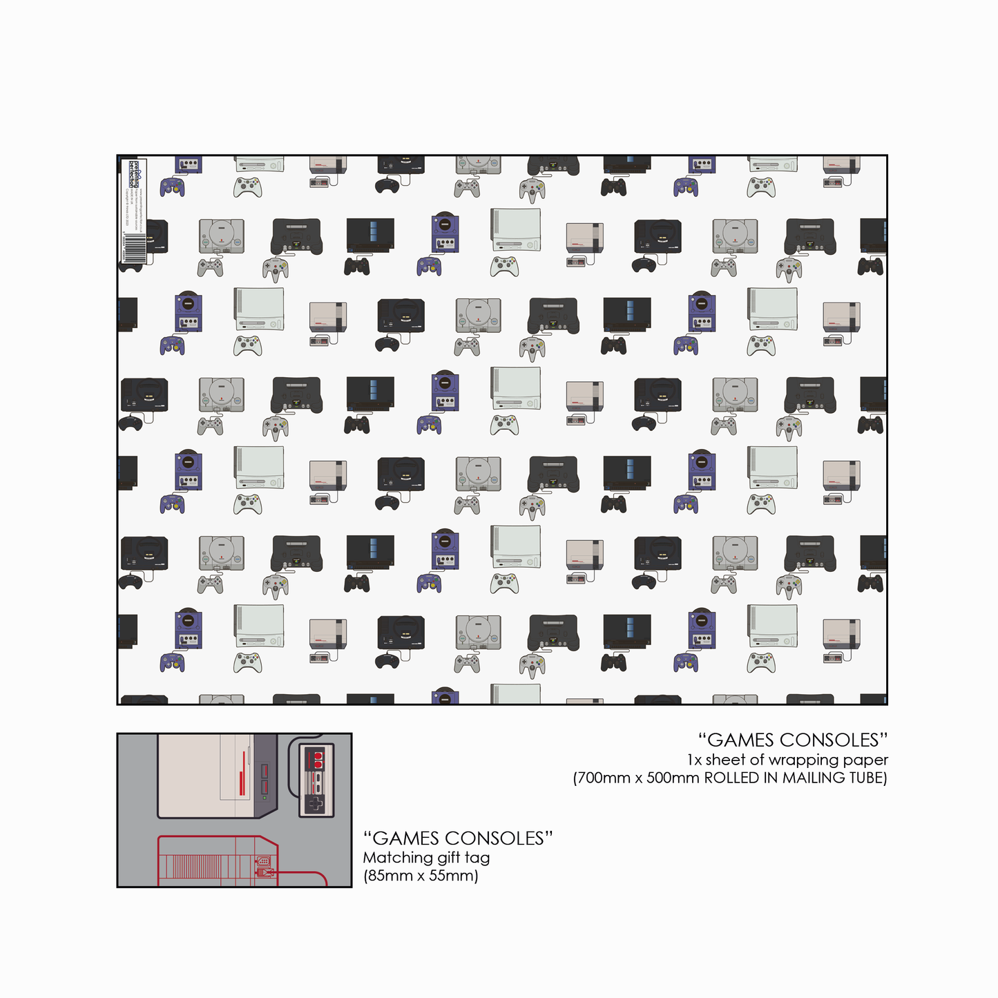 Video Game Console Wrapping Paper and Matching Gift Tag - Rolled