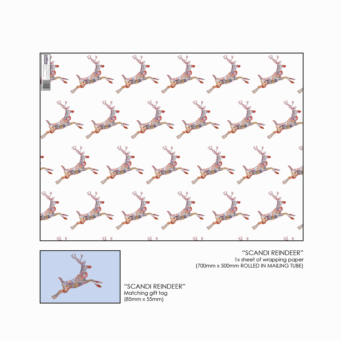 Scandi Reindeer Christmas wrap & Tag - Rolled