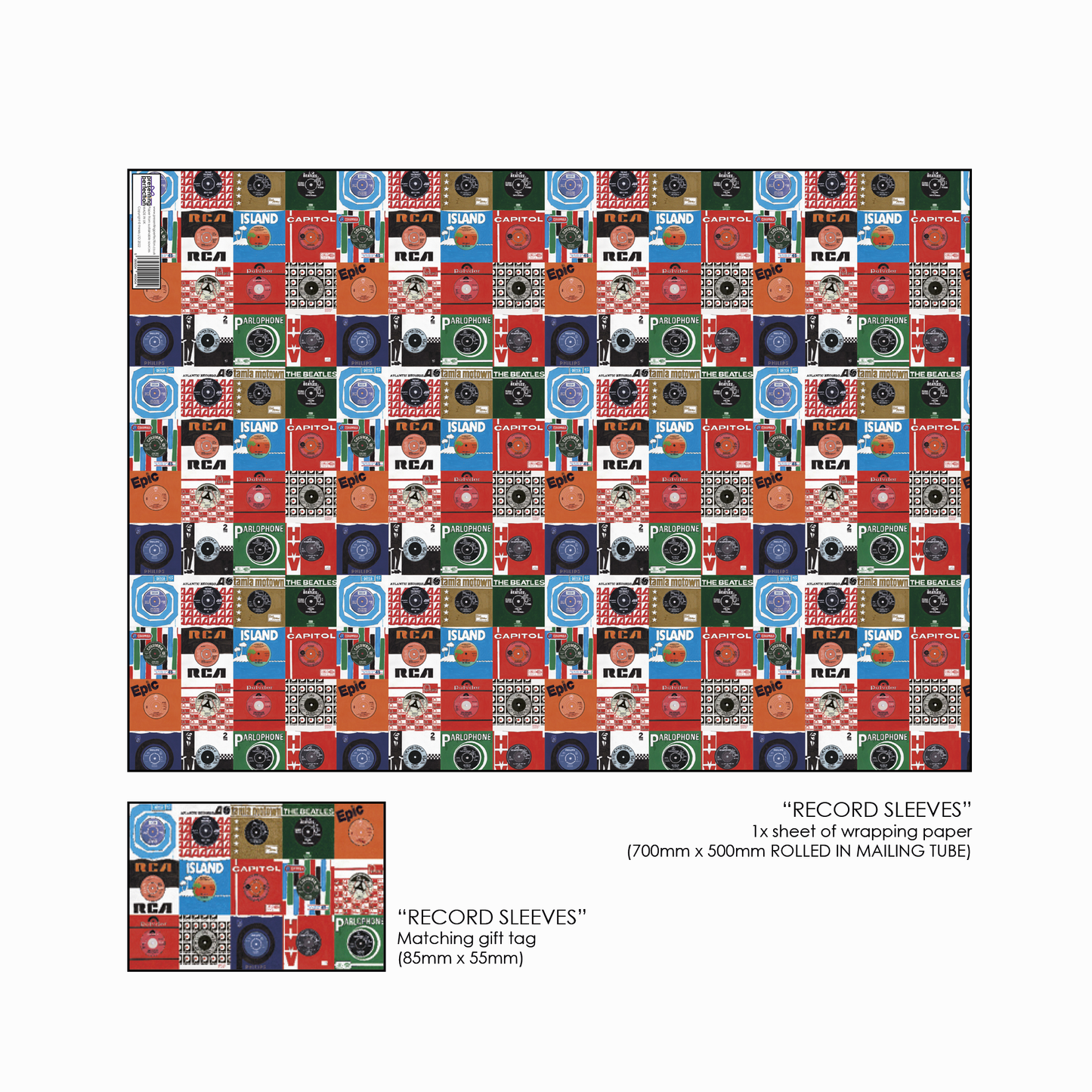 Record Wrapping Paper and Matching Gift Tag - Rolled