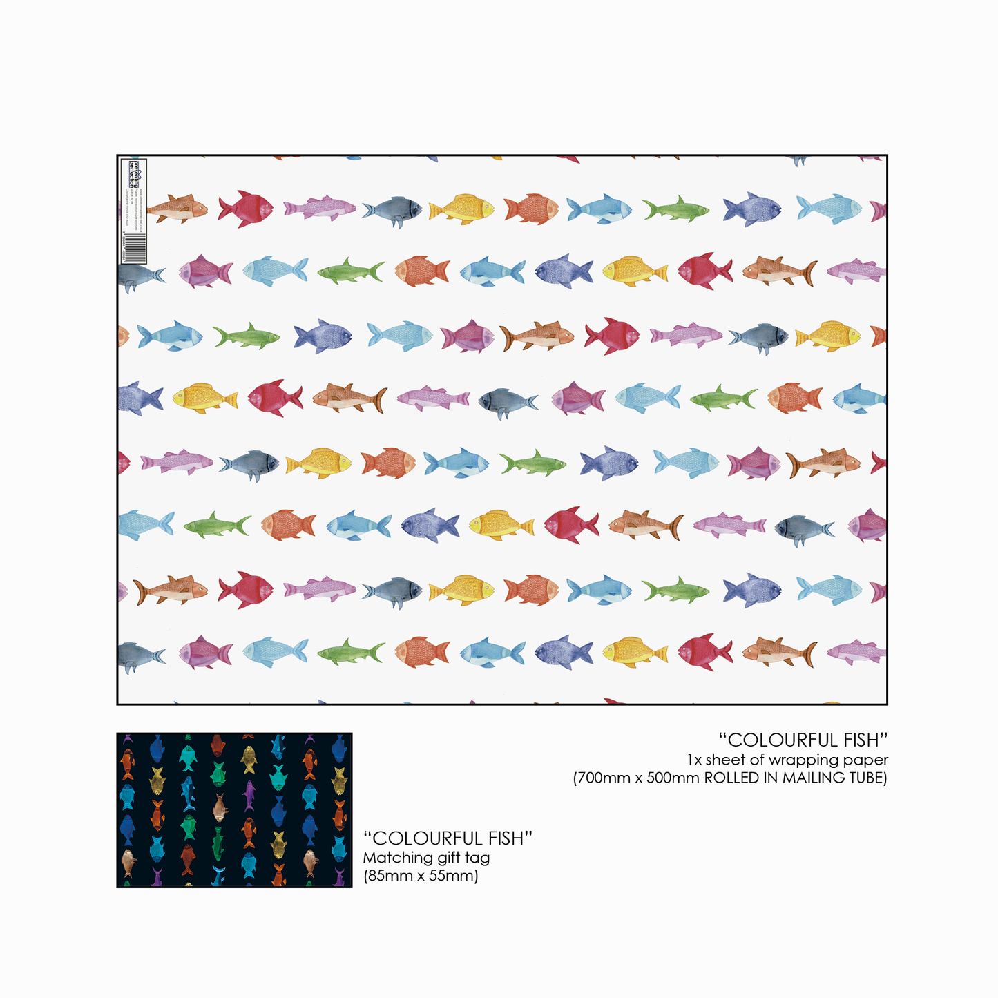 Fishes Gift Wrap Multicoloured and Matching Gift Tag - Rolled