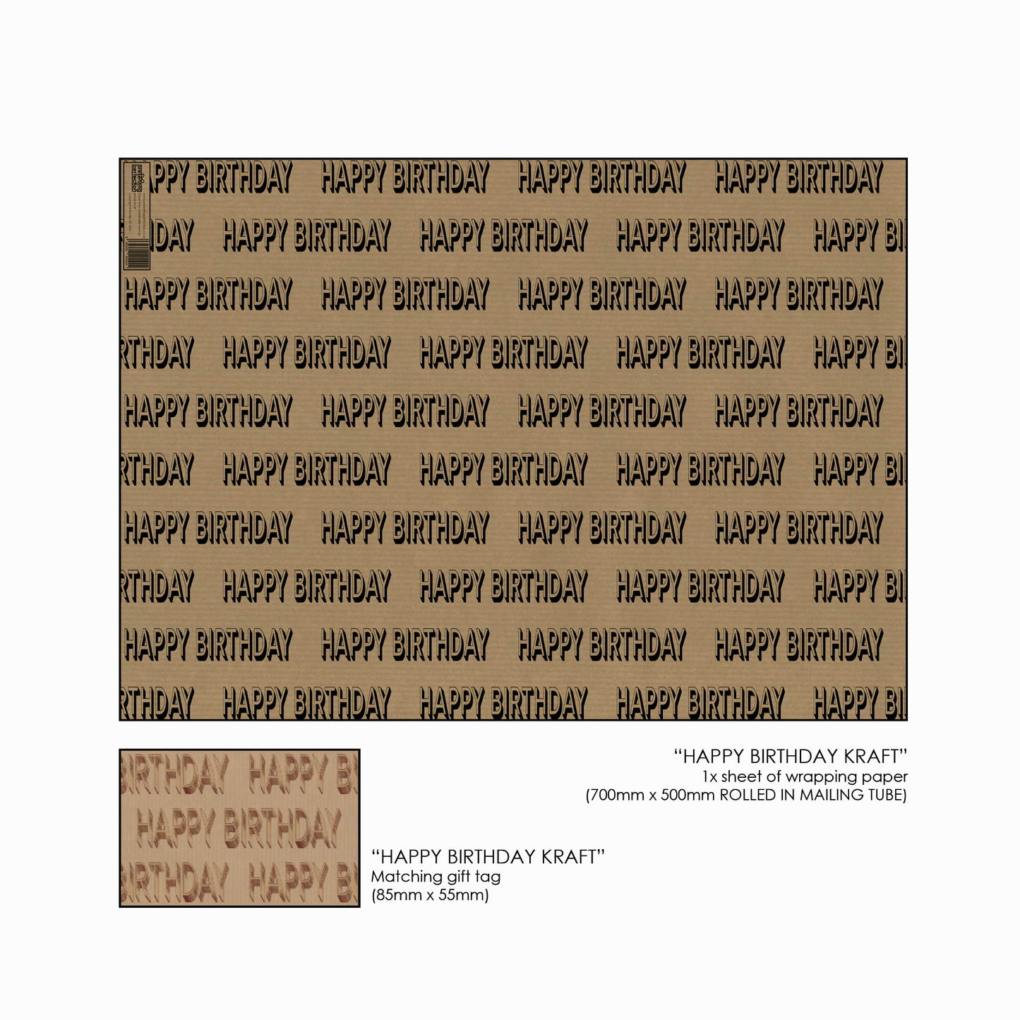 Happy Birthday Wrapping Paper and Matching Gift Tag - Rolled