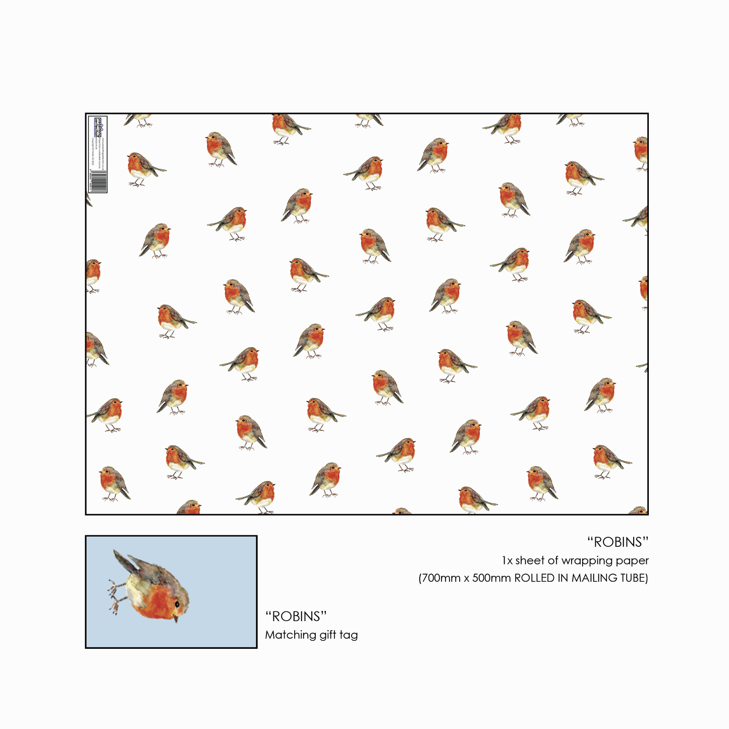 Cute Robin Christmas wrap & Tag - Rolled