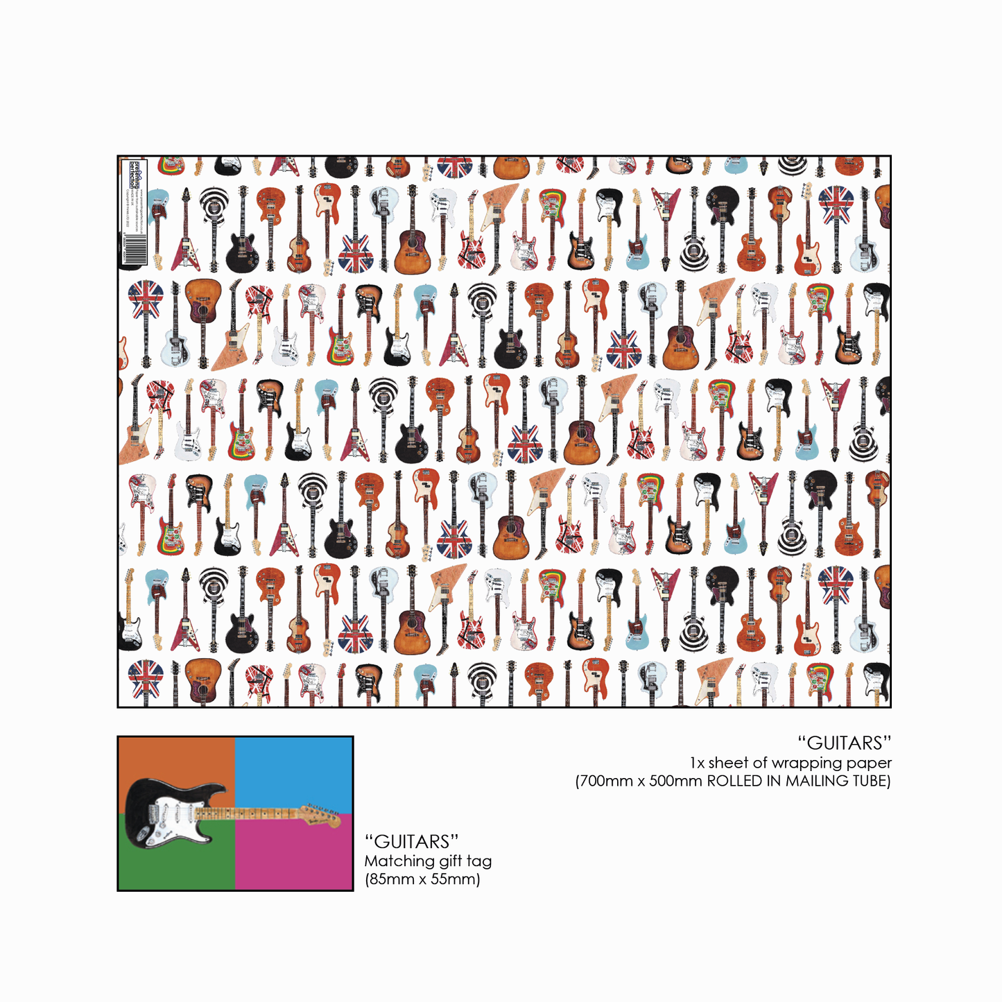 Classic Famous Guitars Retro Gift Wrap & Gift Tag - Rolled