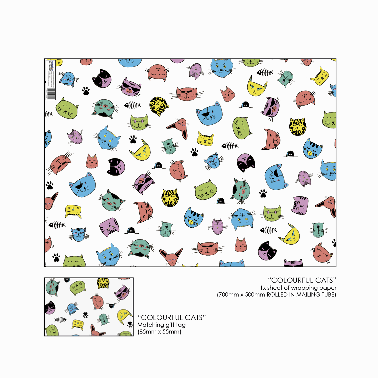 Caricature Cat Wrapping Paper & Tag - Rolled