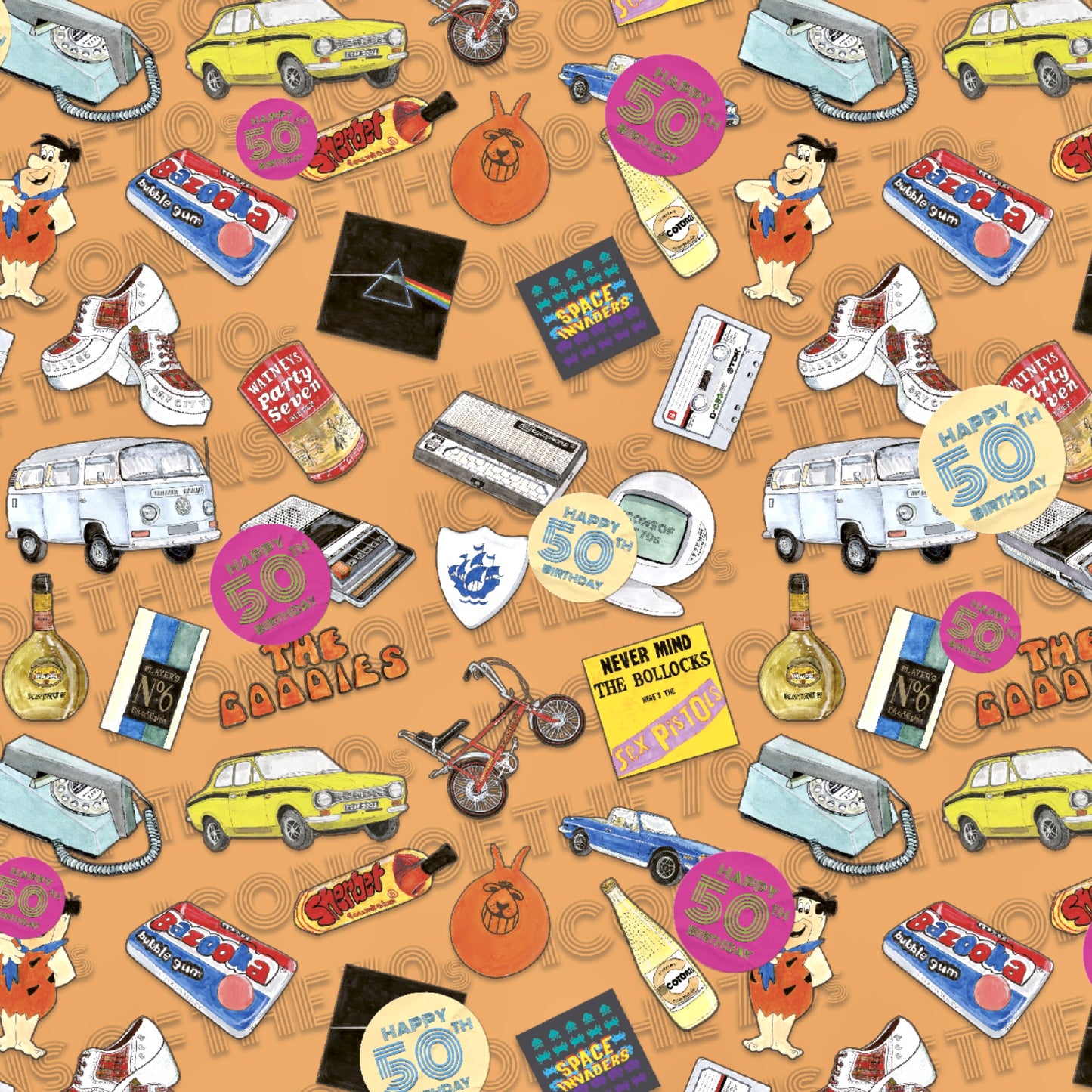 Happy 50th Birthday Wrapping Paper and Tag