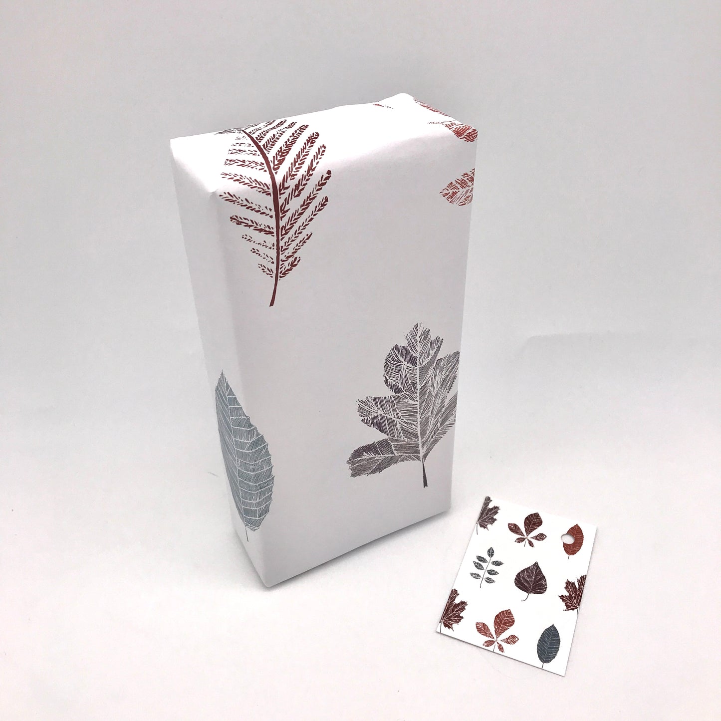 Contemporary Autumnal Leaf Gift Wrap and Matching Gift Tag