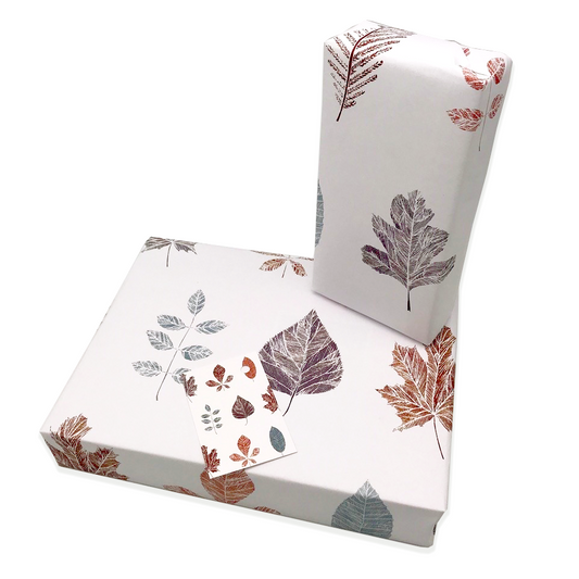Contemporary Autumnal Leaf Gift Wrap and Matching Gift Tag