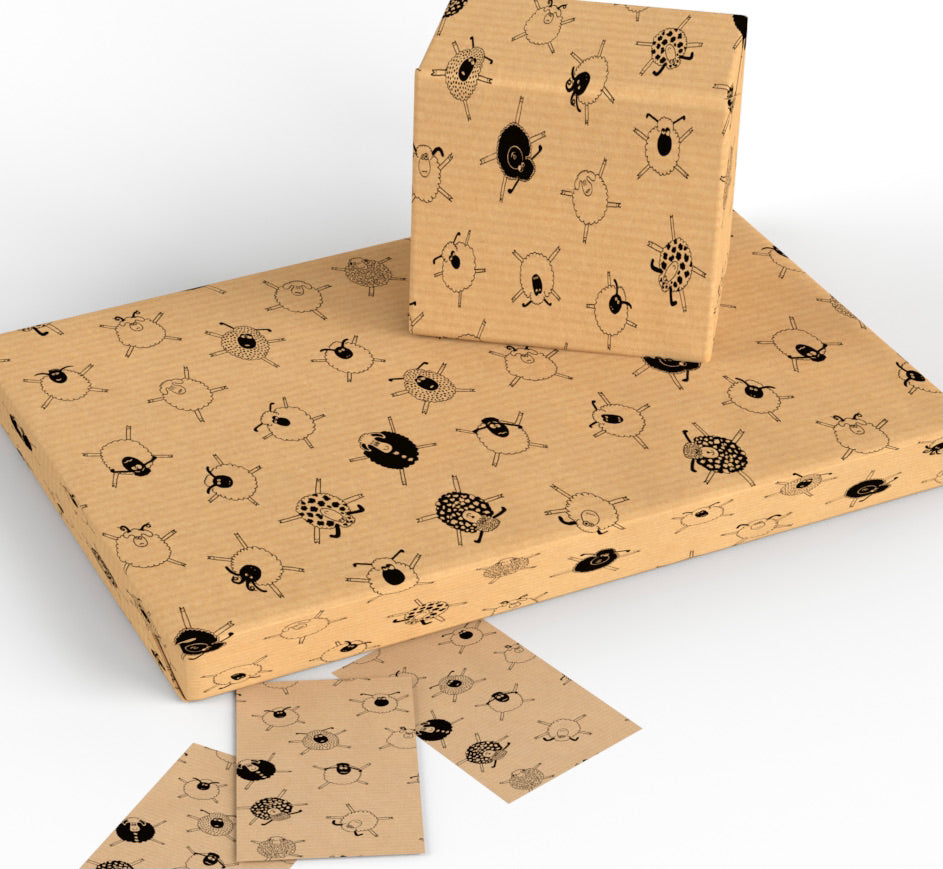 Fab Fun Sheep Kraft Wrapping Paper and Matching Tag