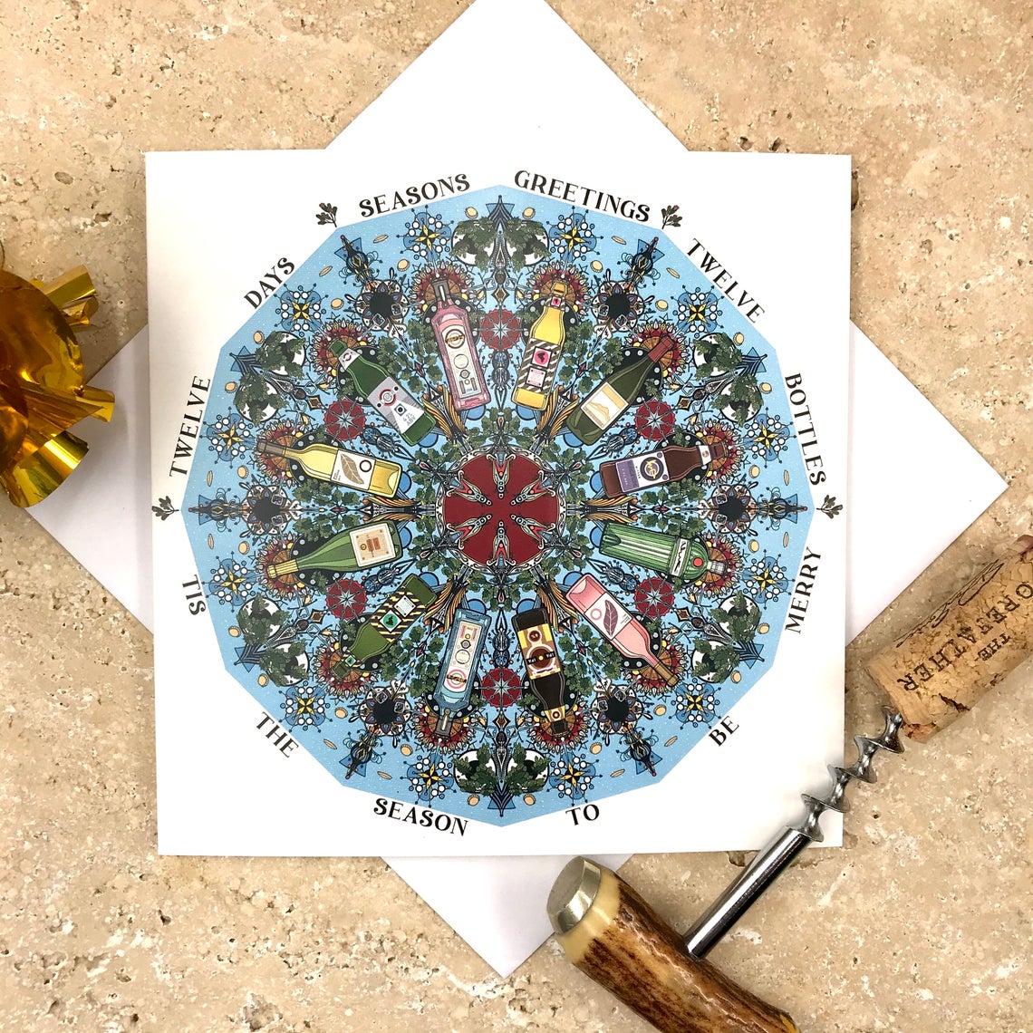 'Twelve Days Twelve Bottles' Greetings Card