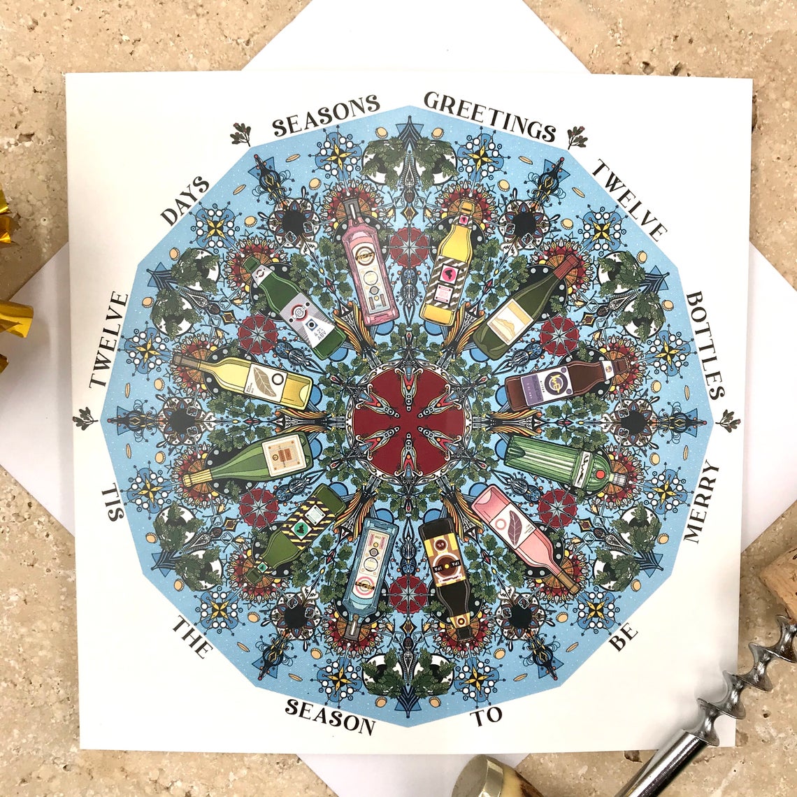 'Twelve Days Twelve Bottles' Greetings Card