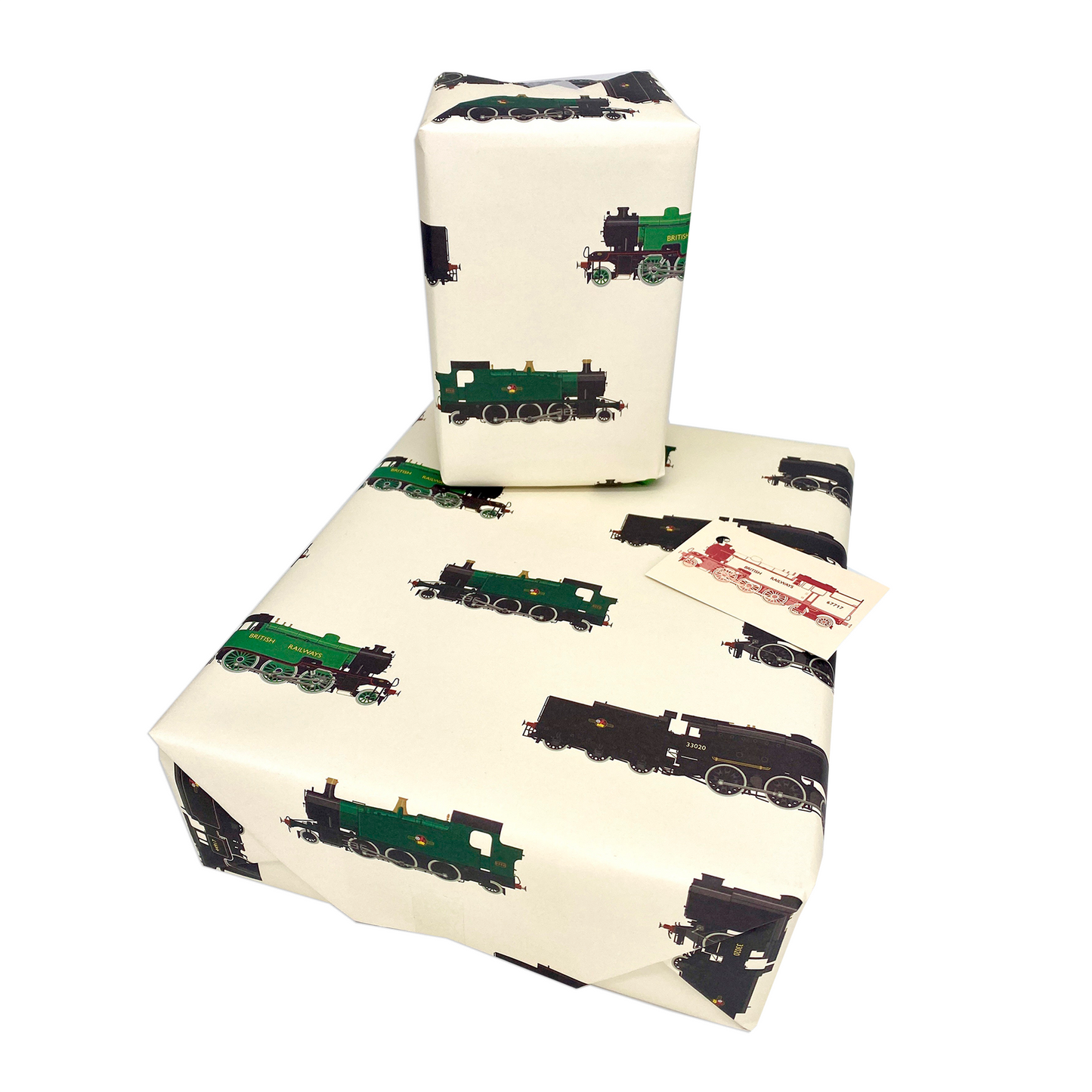 Classic British Steam Trains Gift Wrap and Matching Gift Tag - Rolled