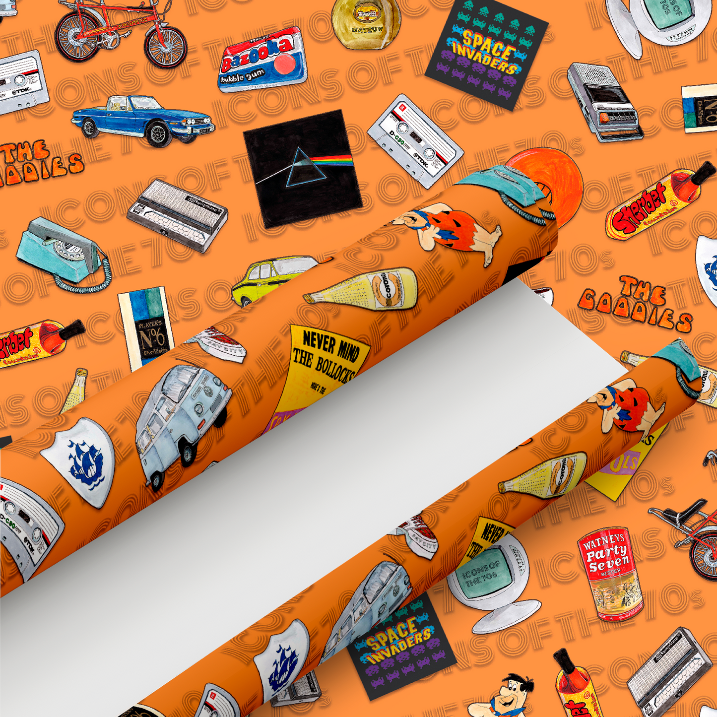 70's Retro Gift Wrap and Matching 'Chopper' Gift Tag - Rolled