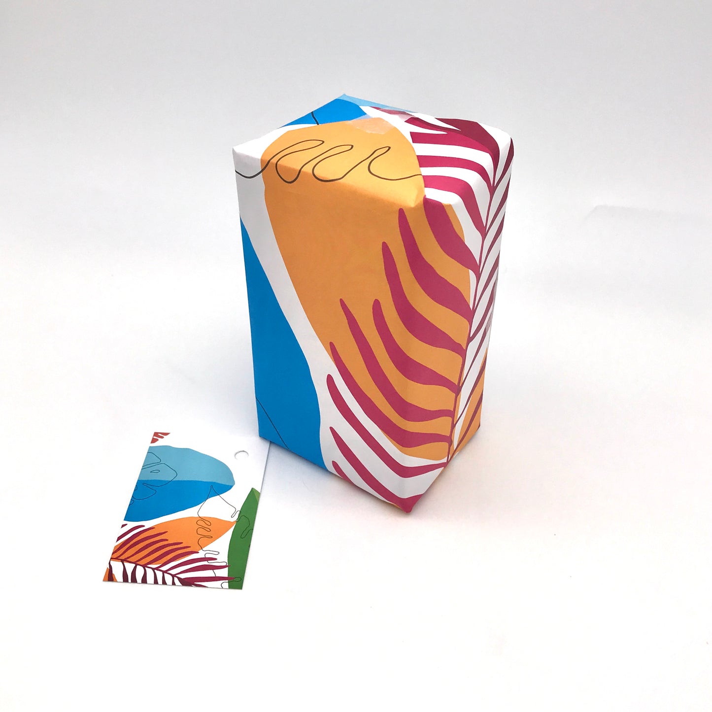 Contemporary Multi-Coloured Leaf Gift Wrap and Matching Gift Tag