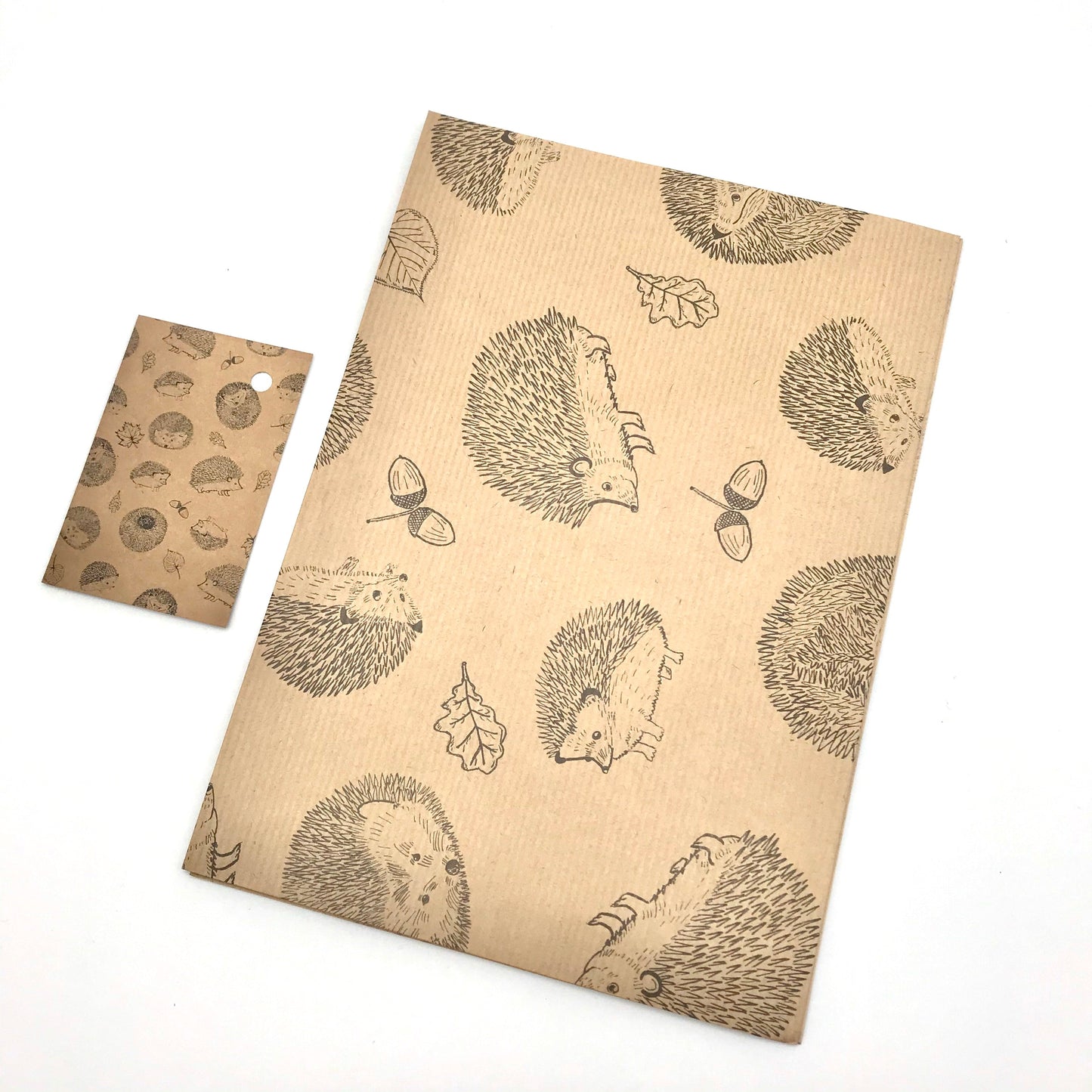 Cute Hedgehog Design Kraft Wrapping Paper and Gift Tag - Rolled