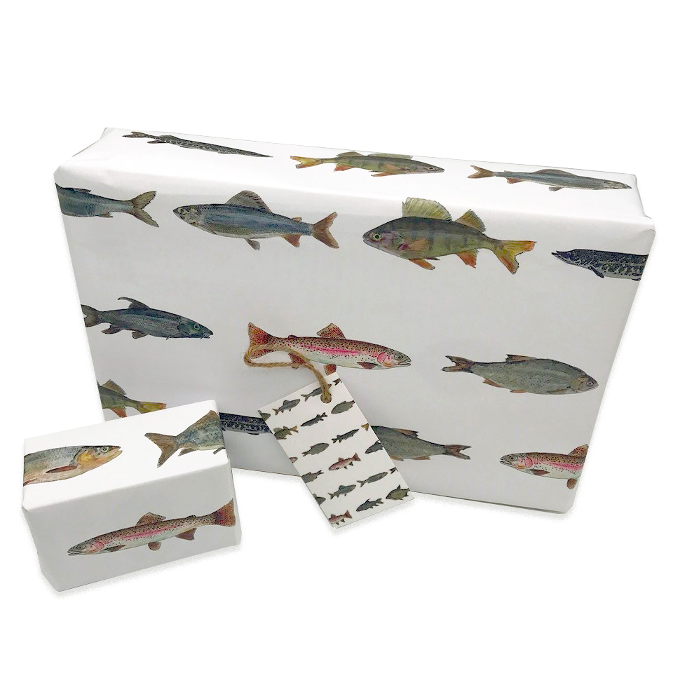 British Freshwater Fish Wrapping Paper and Matching Fish Gift Tag