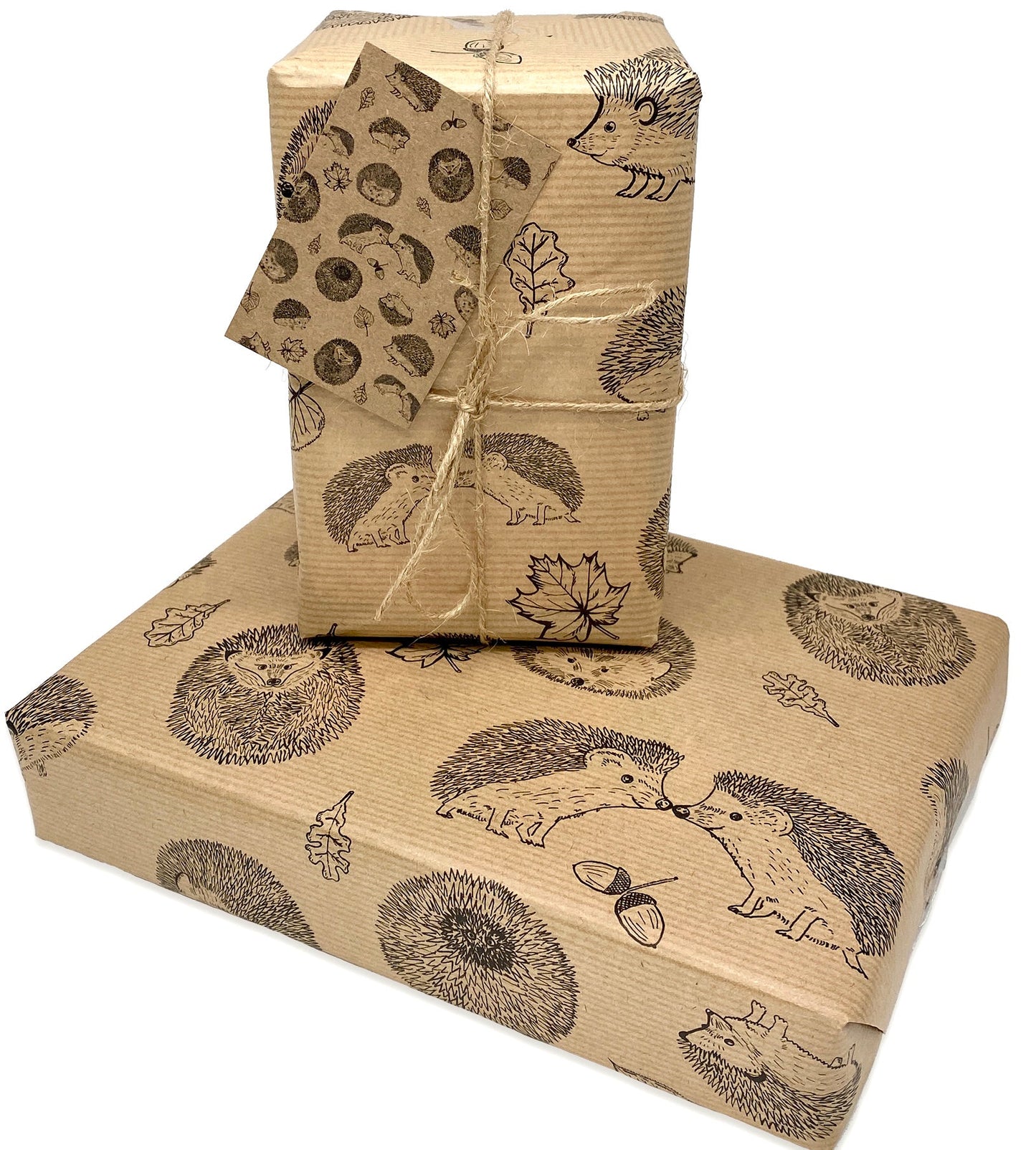 Cute Hedgehog Design Kraft Wrapping Paper and Gift Tag - Rolled