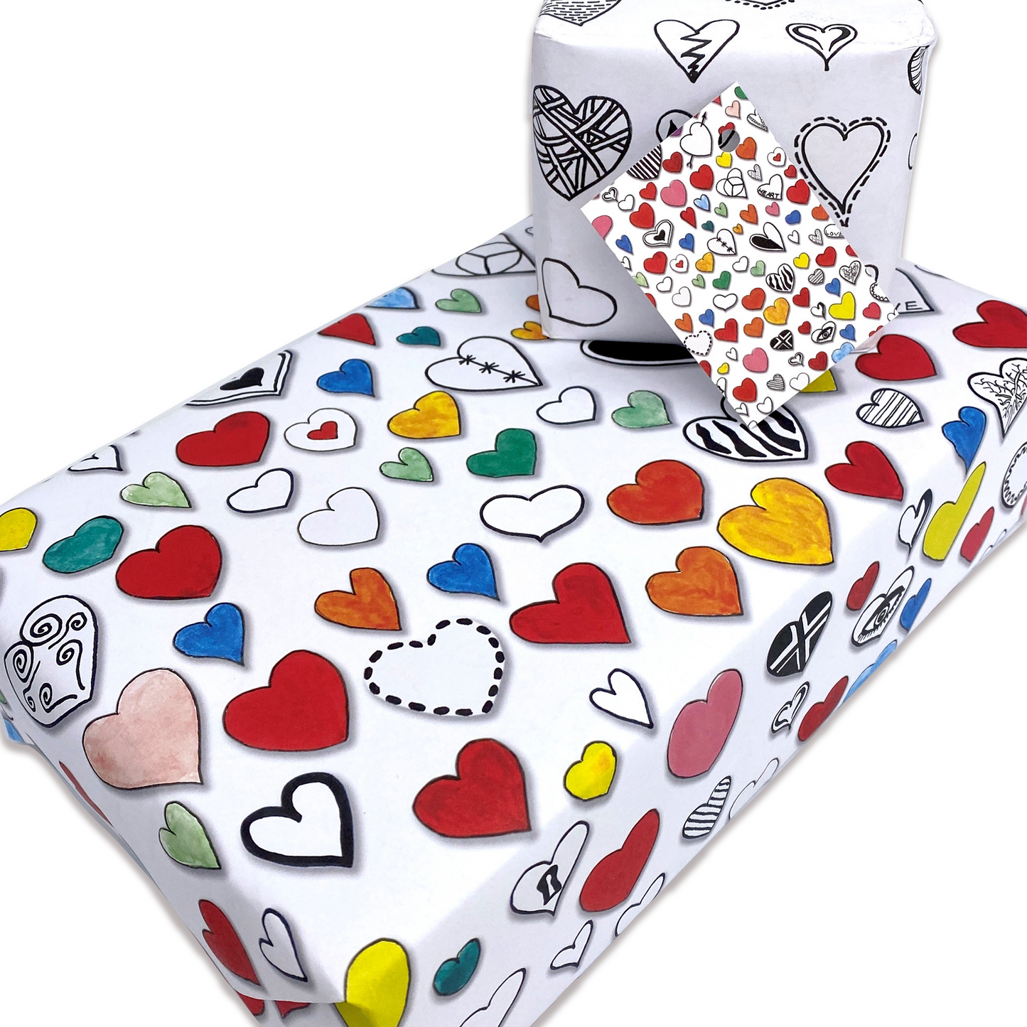 Painted 'Hearts' Reverse Side Printed Gift Wrap and Matching Tag