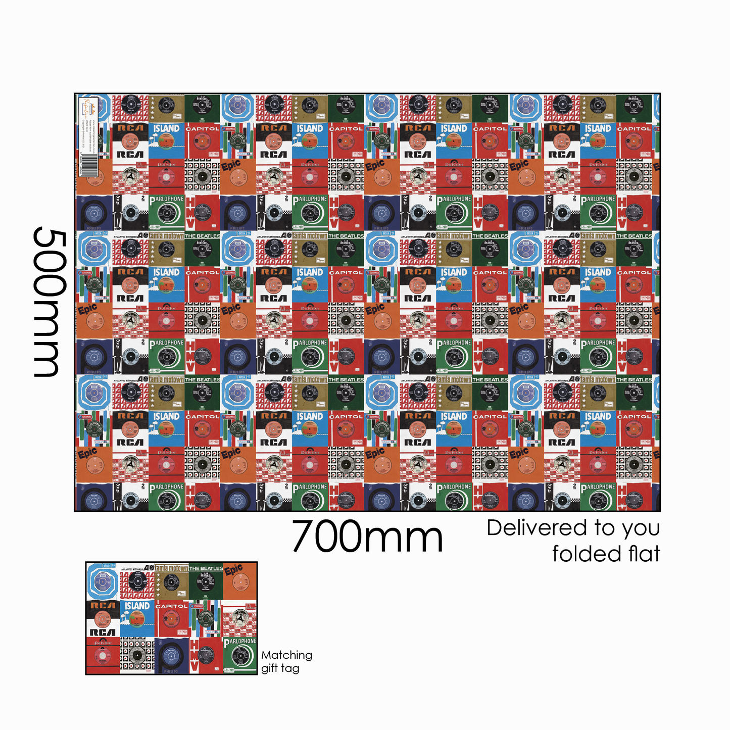 Retro Records, 7" Vinyl Wrapping Paper and Matching Gift Tag