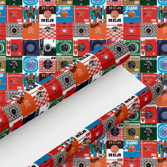 Records, 7" Singles Retro Gift Wrap and Matching Gift Tag - Rolled