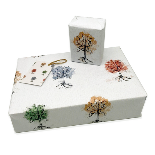 Japanese Style Trees Gift Wrap and Matching Gift Tag