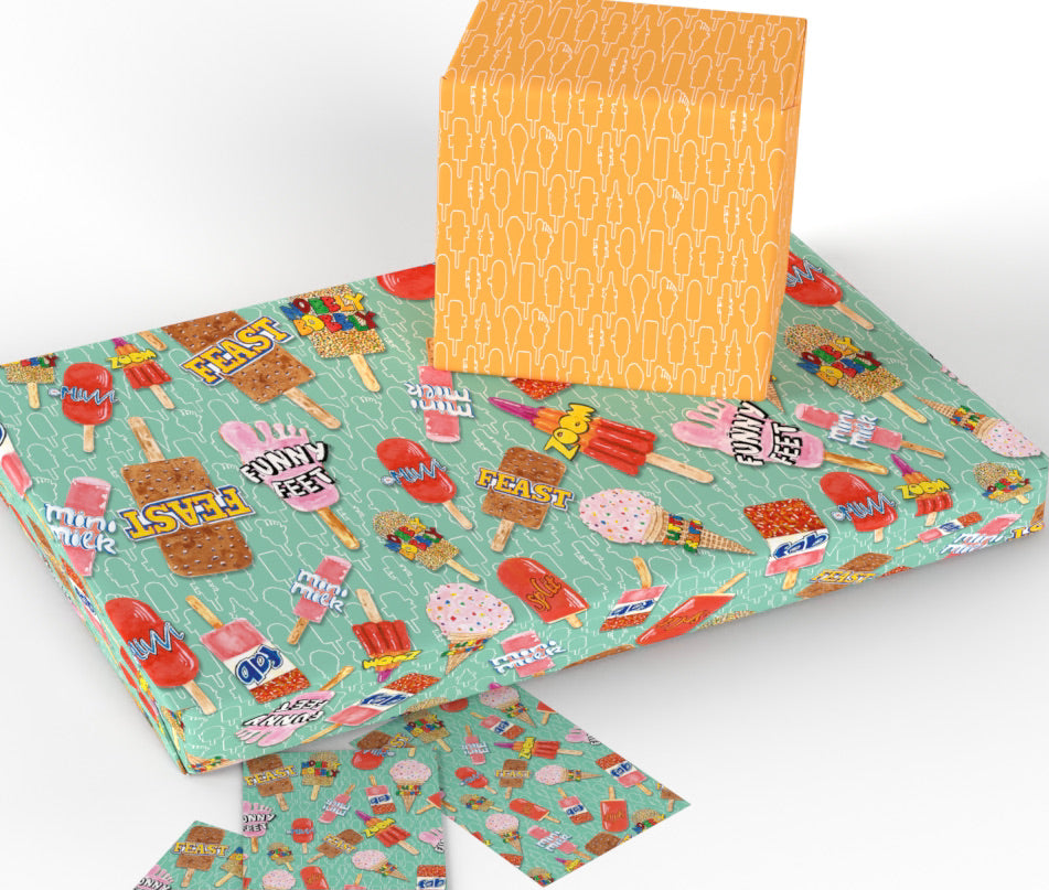 Printed Both Sides Retro Lollies Wrap and Matching Tag