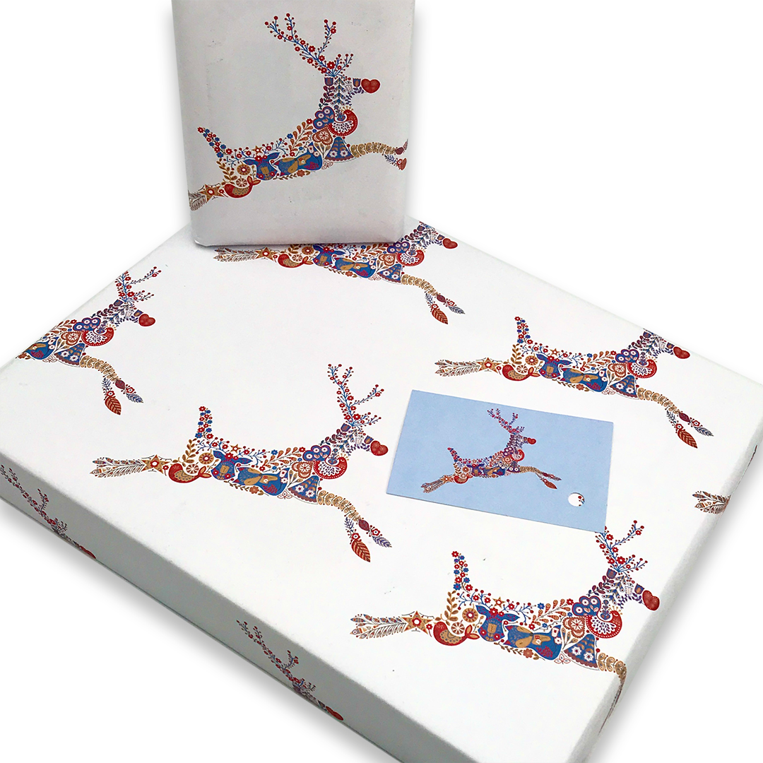 Scandi Reindeer Gift Wrap and Matching Gift Tag
