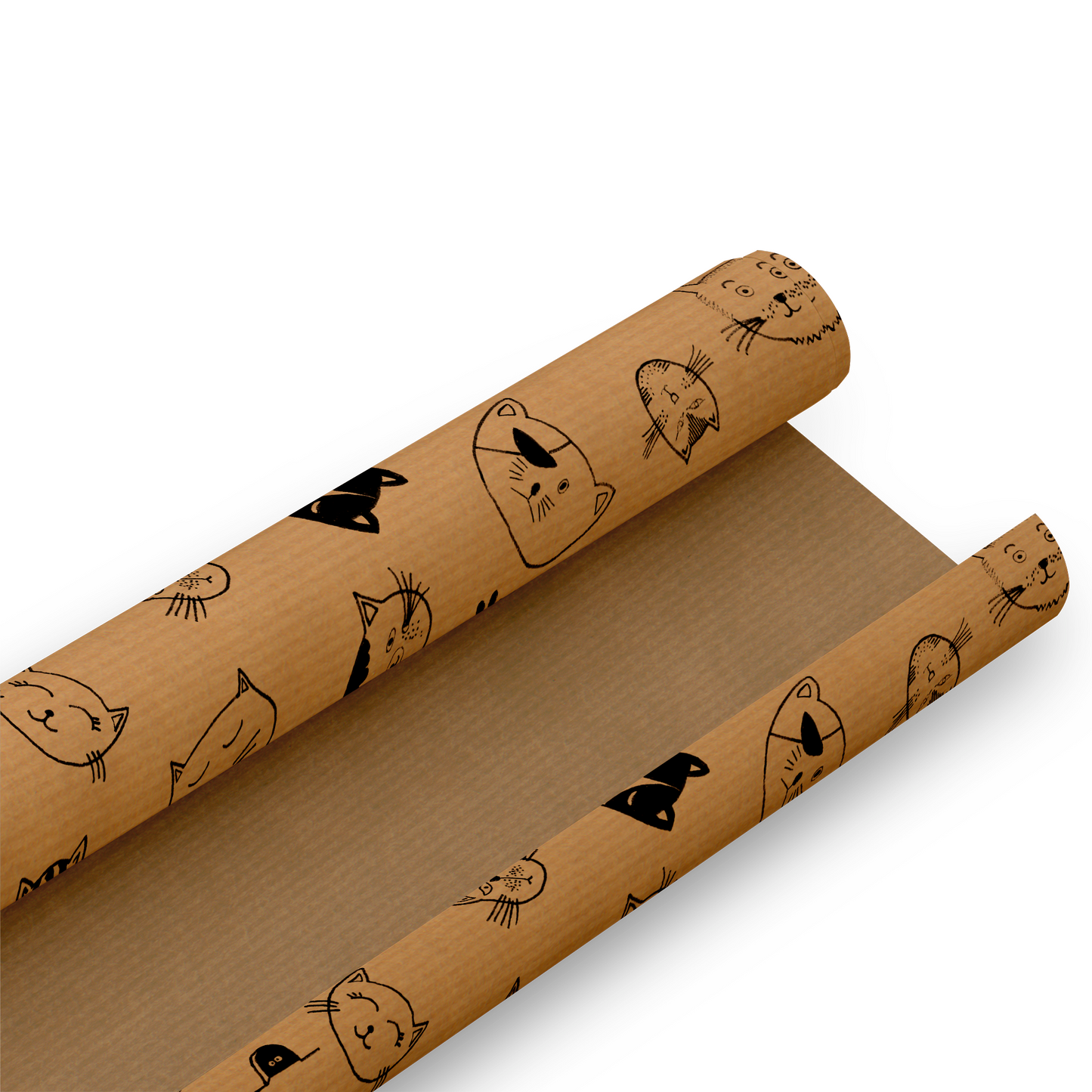 Caricature Cat Wrapping Paper and Matching Gift Tag - Rolled