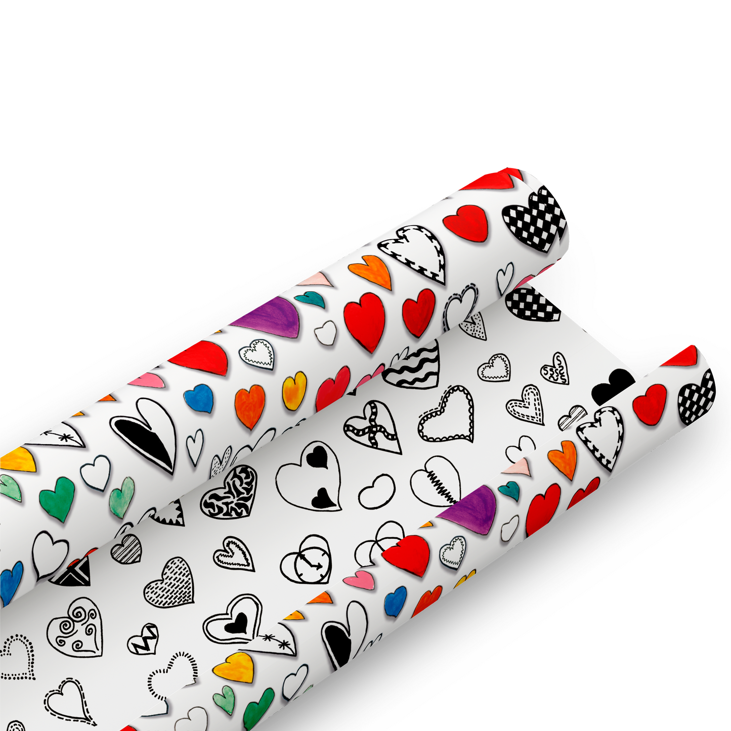 Painted 'Hearts' Reverse Side Printed Gift Wrap and Matching Tag - Rolled