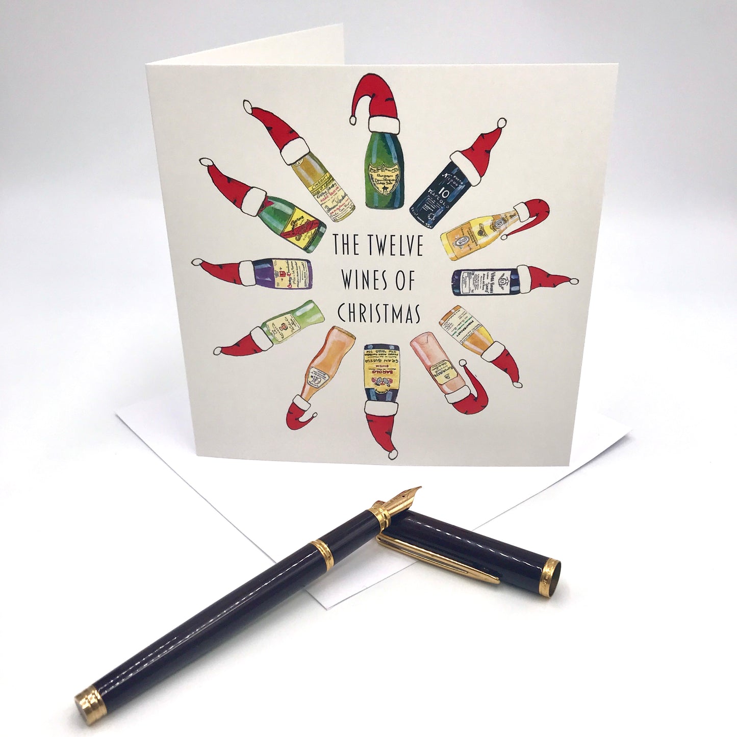 Hand Painted '12 Wines of Christmas' Card