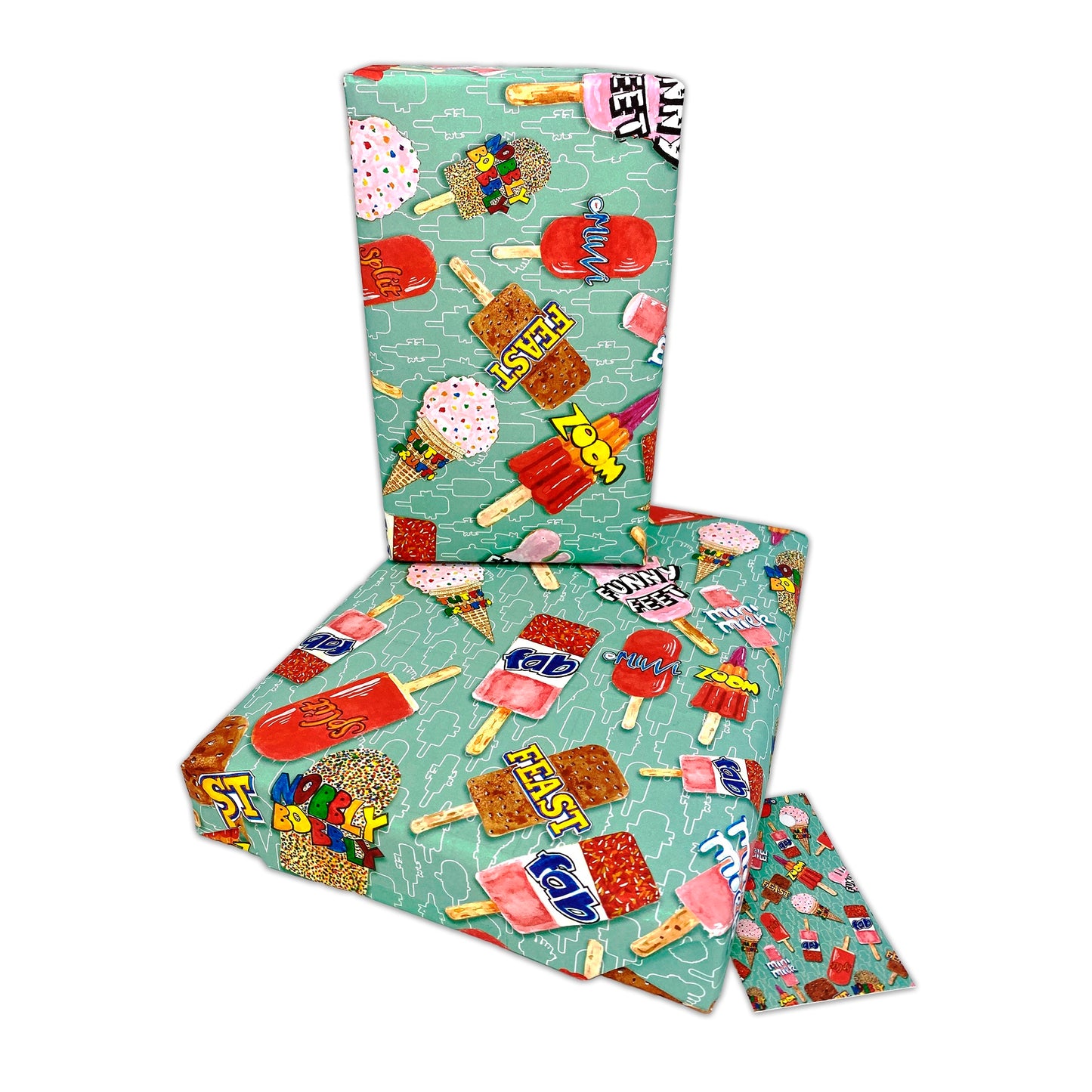 Printed Both Sides Retro Lollies Wrap and Matching Tag