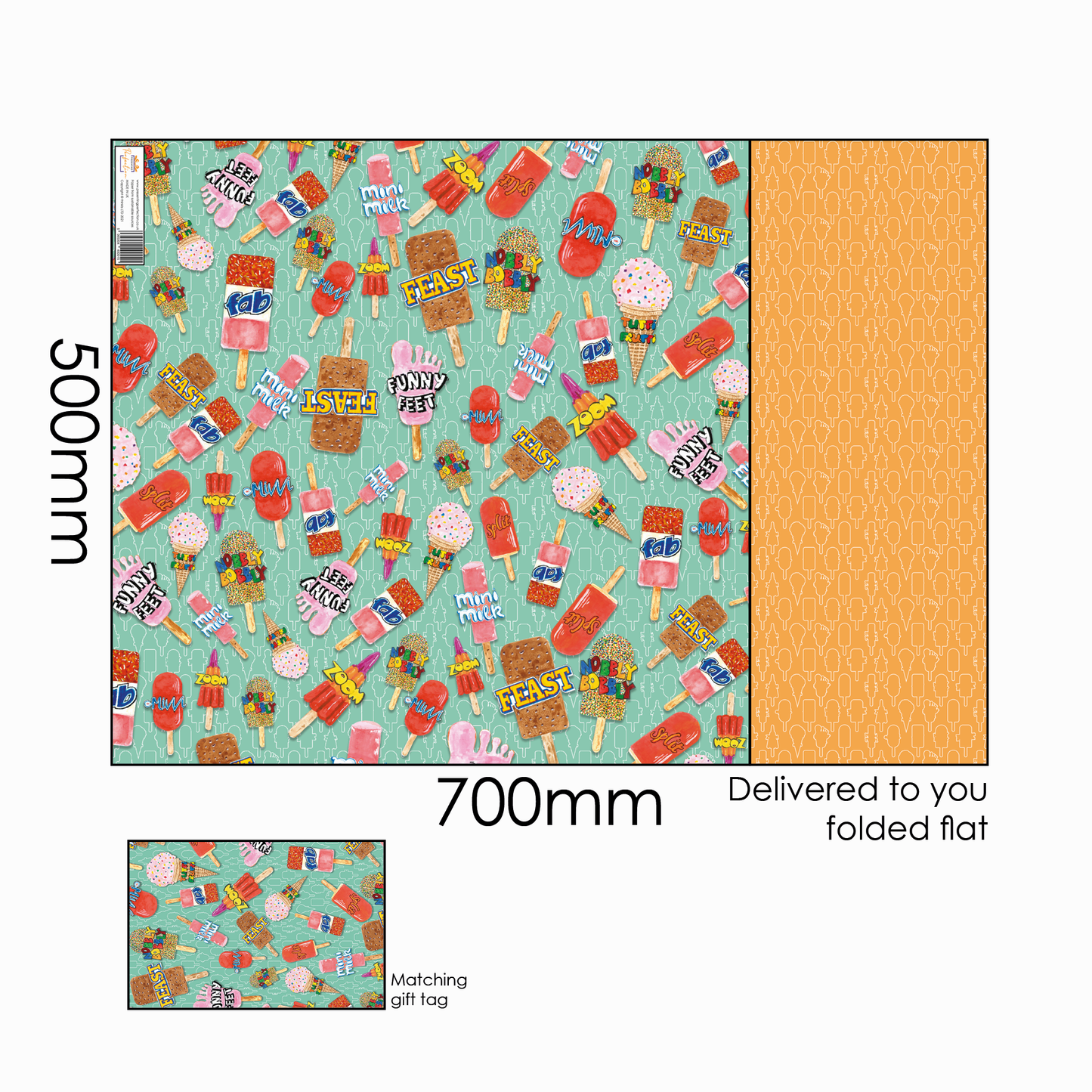 Printed Both Sides Retro Lollies Wrap and Matching Tag