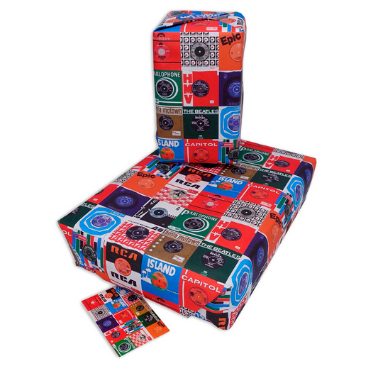 Retro Records, 7" Vinyl Wrapping Paper and Matching Gift Tag