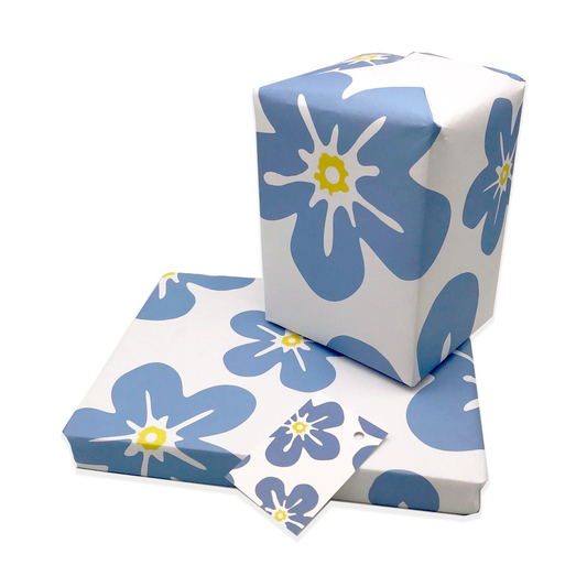 Contemporary Forget Me Not Gift Wrap and Matching Gift Tag